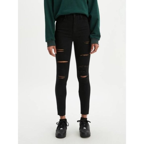 Levi's Denim - Levi's Mile High Super Skinny size 24 Black Ripped Stretch Denim Jeans